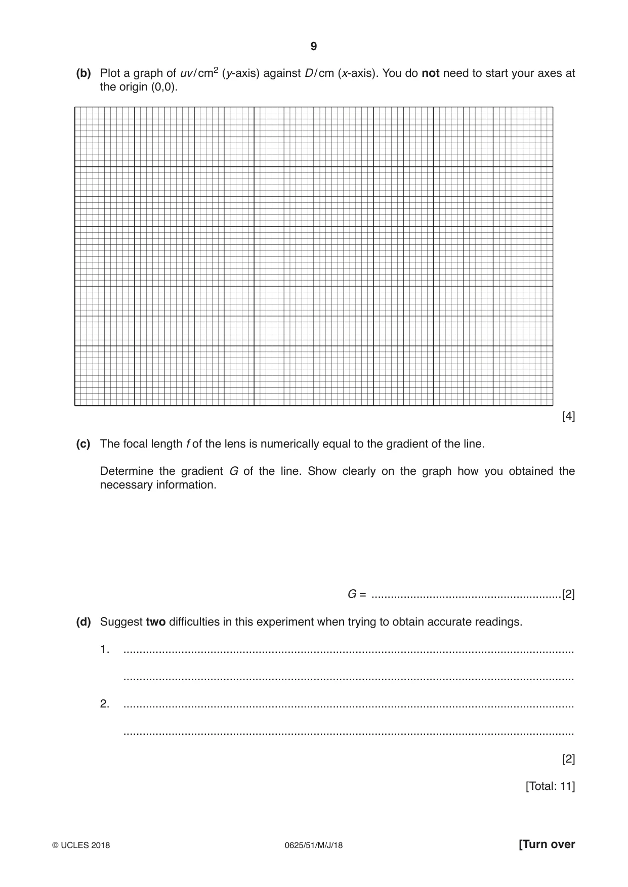 Cambridge IGCSE Physics 0625 2018 May/June Paper 5 · Variant 1 question paper, page 9 of 12