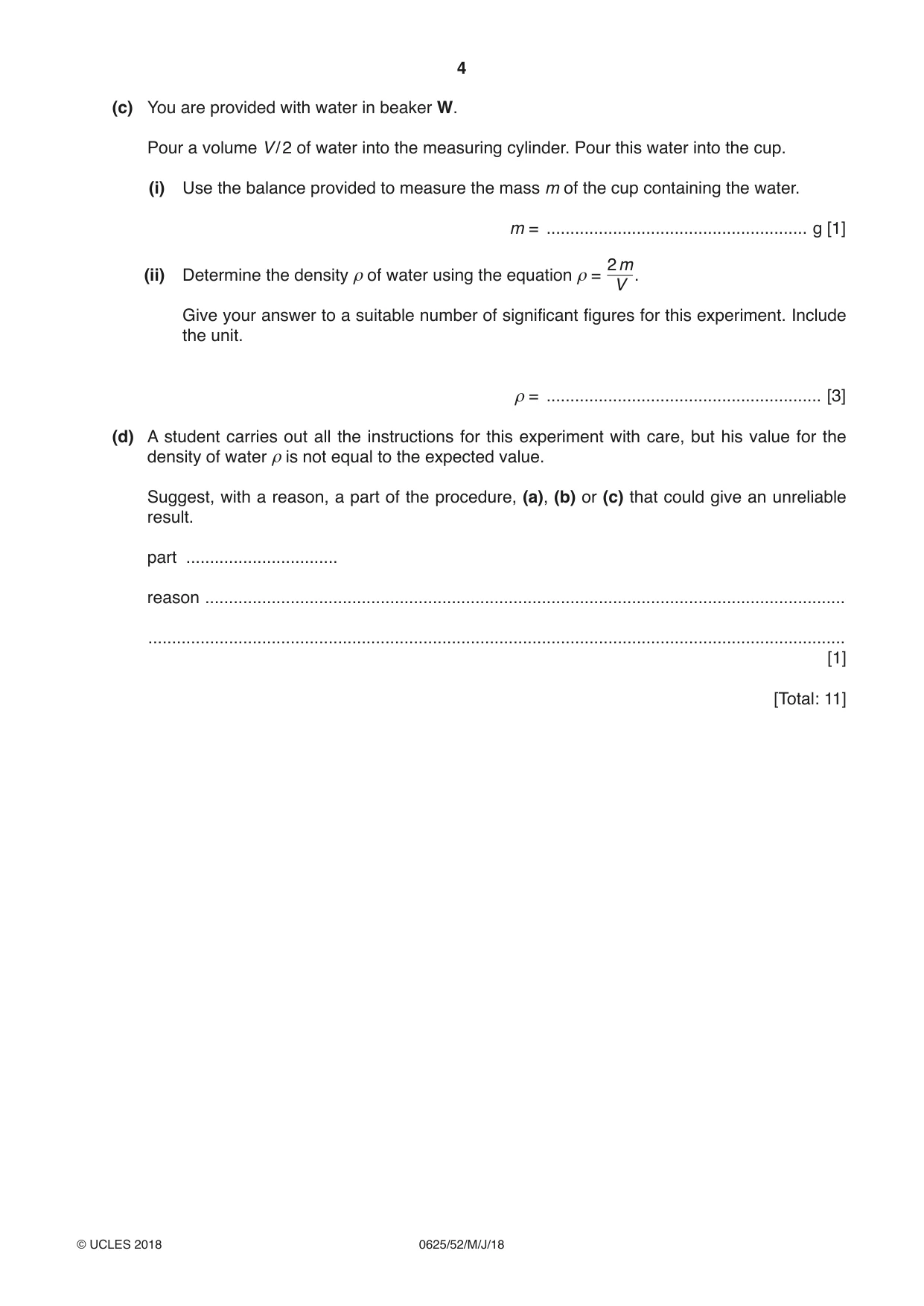 Cambridge IGCSE Physics 0625 2018 May/June Paper 5 · Variant 2 question paper, page 4 of 12