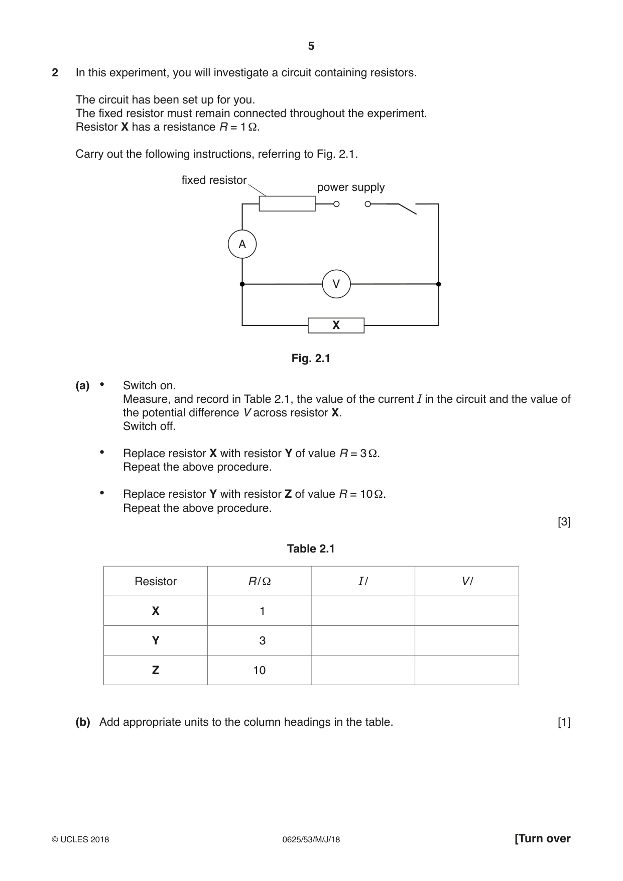 Cambridge IGCSE Physics 0625 2018 May/June Paper 5 · Variant 3 question paper, page 5 of 12