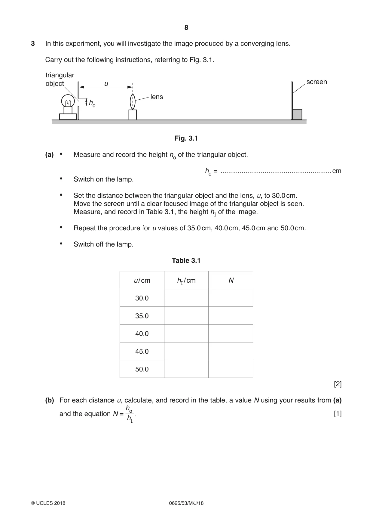 Cambridge IGCSE Physics 0625 2018 May/June Paper 5 · Variant 3 question paper, page 8 of 12