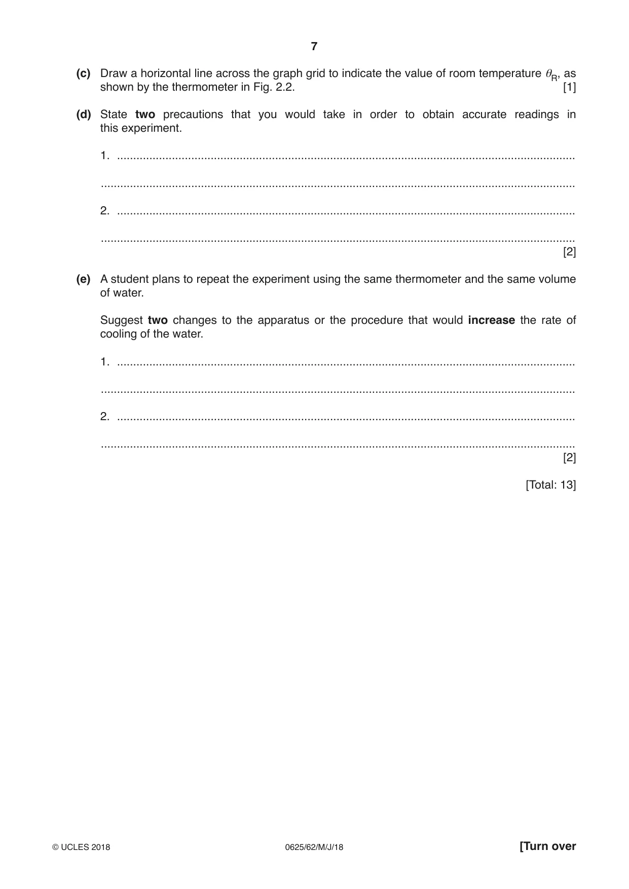 Cambridge IGCSE Physics 0625 2018 May/June Paper 6 · Variant 2 question paper, page 7 of 12
