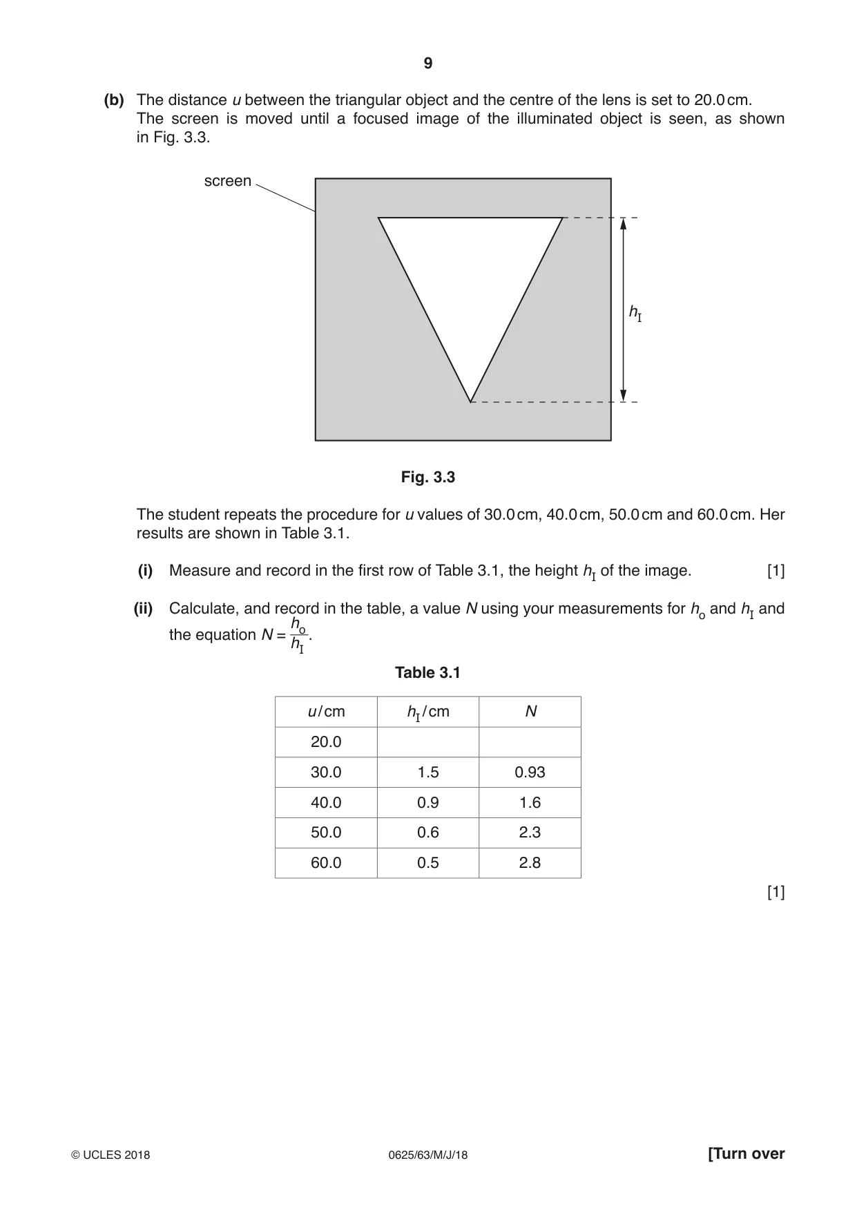 Cambridge IGCSE Physics 0625 2018 May/June Paper 6 · Variant 3 question paper, page 9 of 12