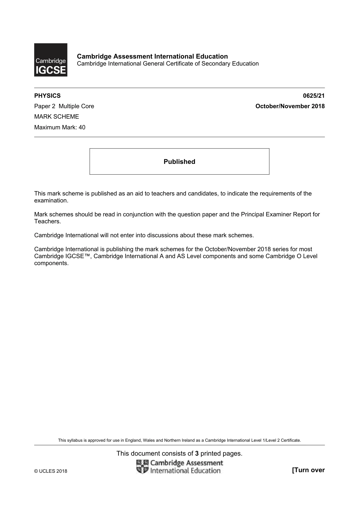 Mark scheme, page 1 of 3