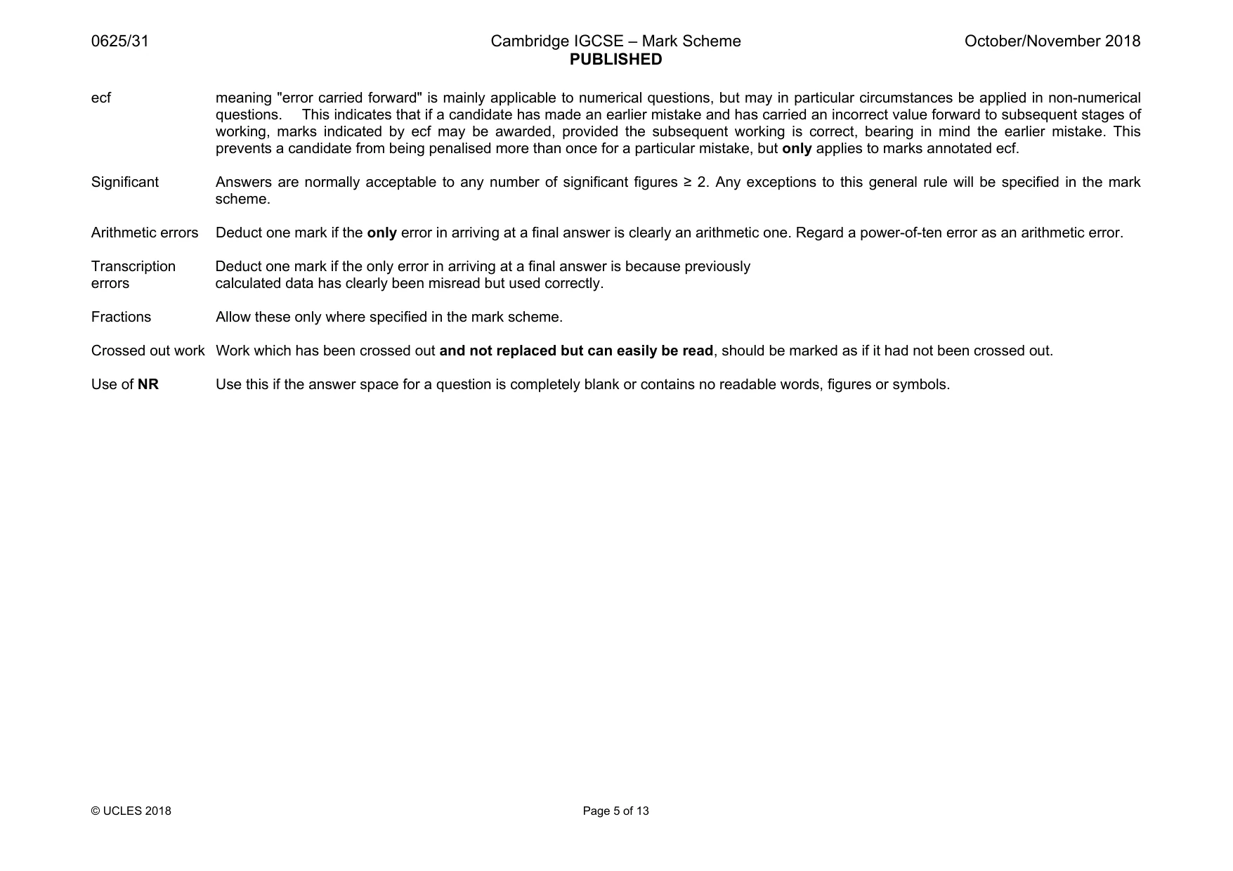 Mark scheme, page 5 of 13