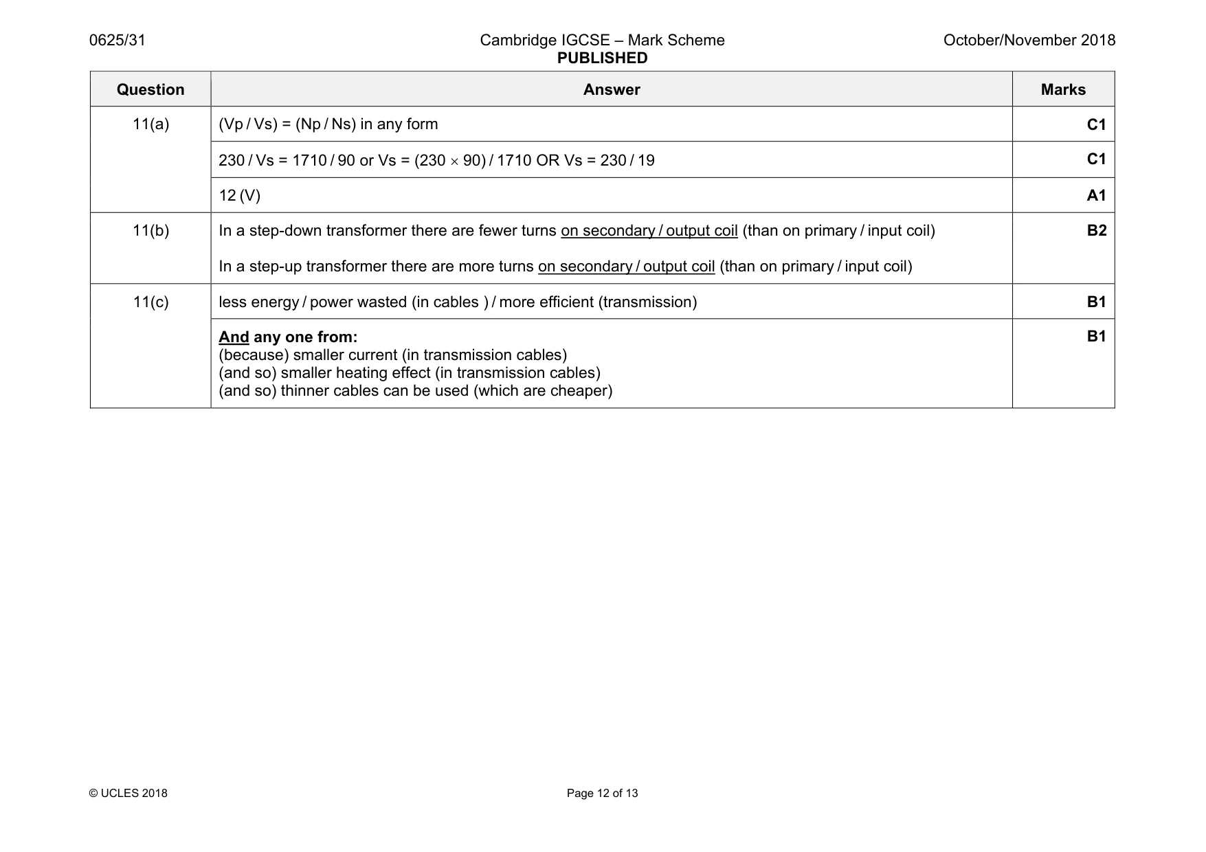 Mark scheme, page 12 of 13