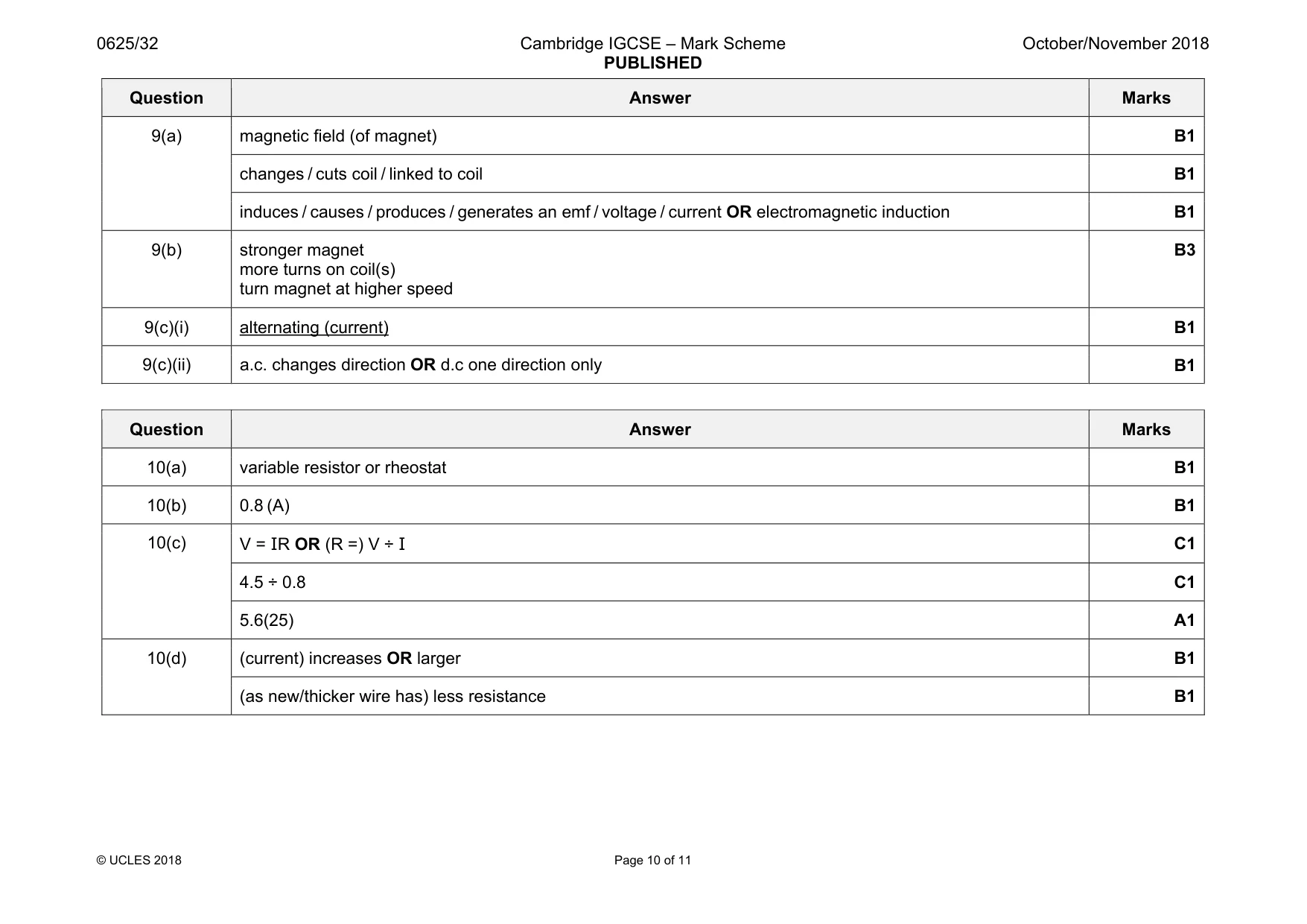 Mark scheme, page 10 of 11