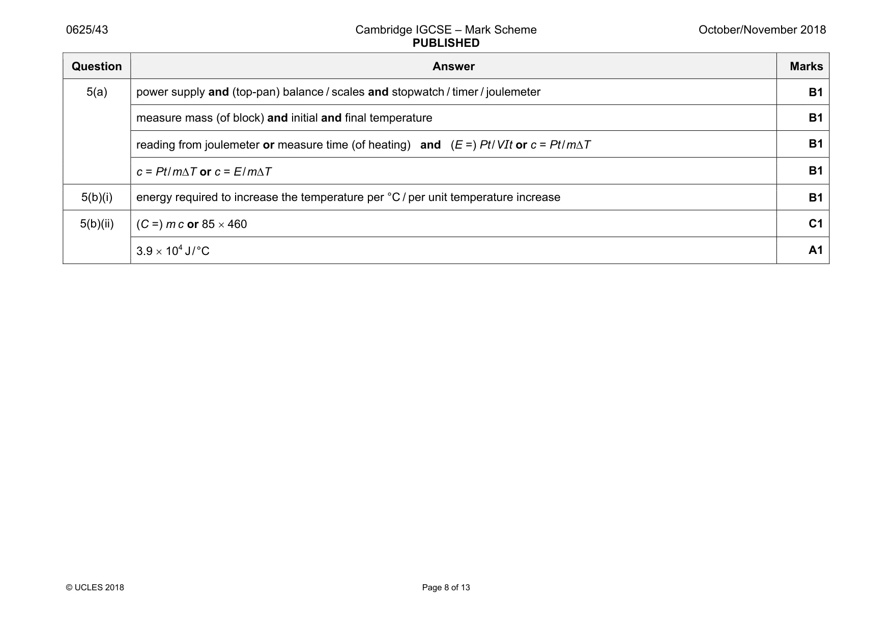 Mark scheme, page 8 of 13
