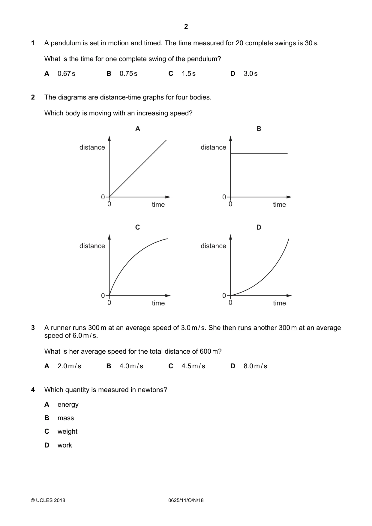 Cambridge IGCSE Physics 0625 2018 Oct/Nov Paper 1 · Variant 1 question paper, page 2 of 16