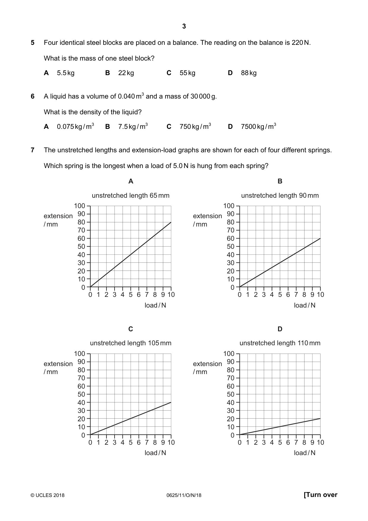 Cambridge IGCSE Physics 0625 2018 Oct/Nov Paper 1 · Variant 1 question paper, page 3 of 16