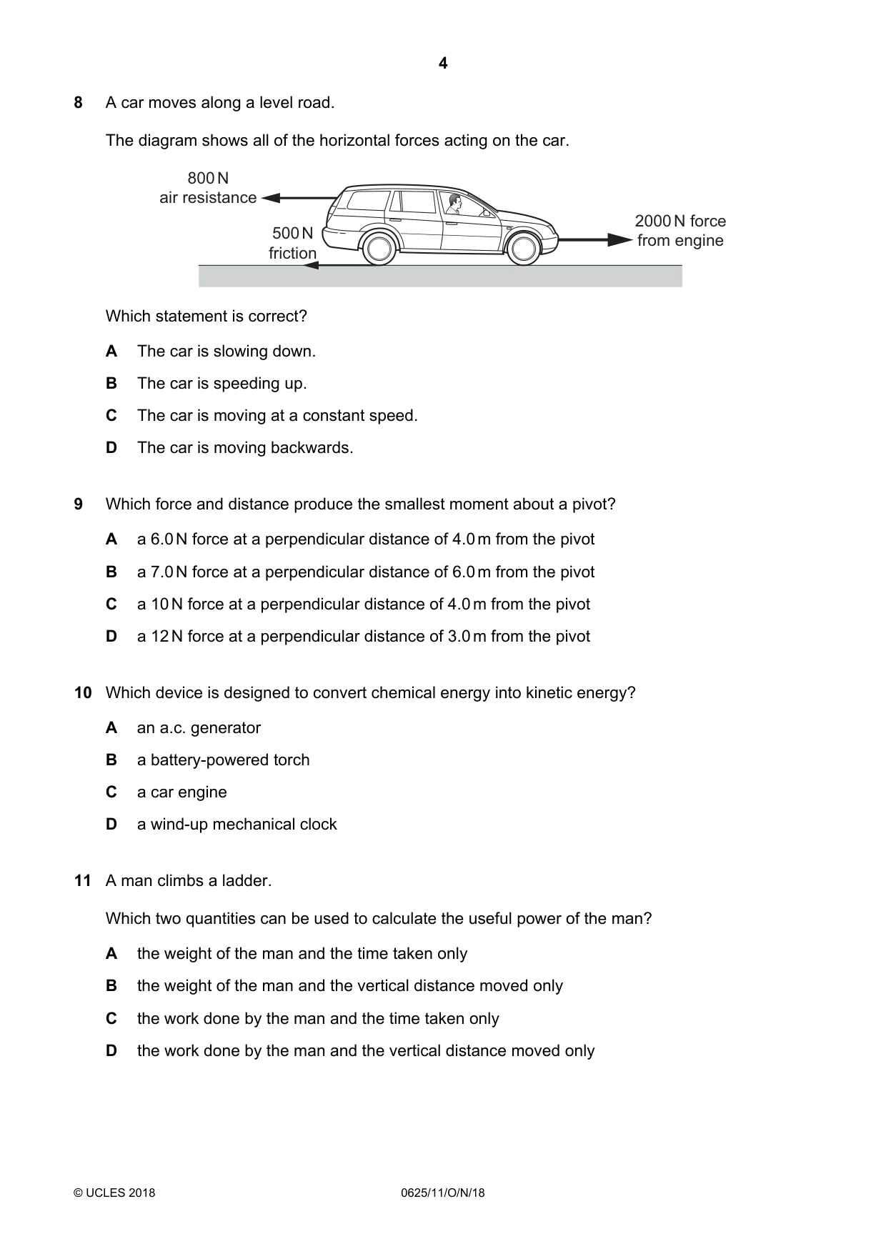 Cambridge IGCSE Physics 0625 2018 Oct/Nov Paper 1 · Variant 1 question paper, page 4 of 16