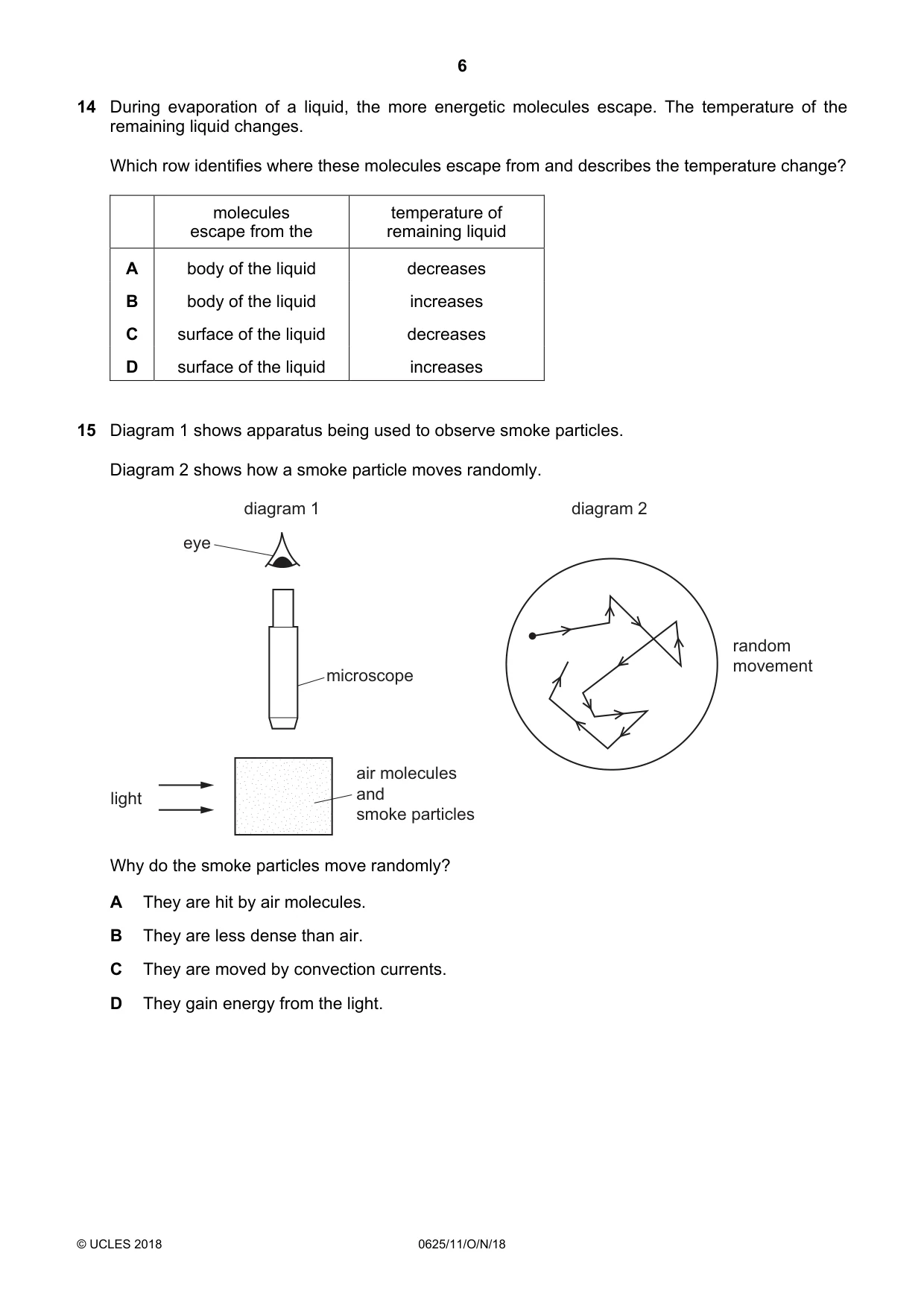 Cambridge IGCSE Physics 0625 2018 Oct/Nov Paper 1 · Variant 1 question paper, page 6 of 16