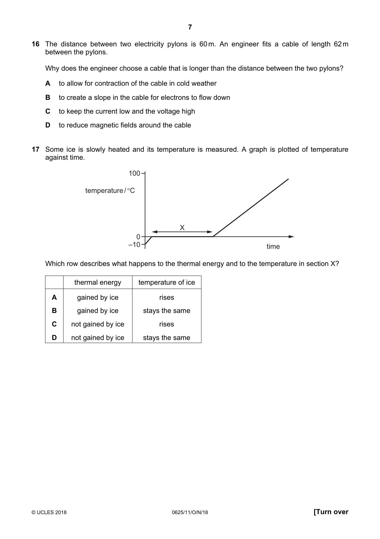 Cambridge IGCSE Physics 0625 2018 Oct/Nov Paper 1 · Variant 1 question paper, page 7 of 16