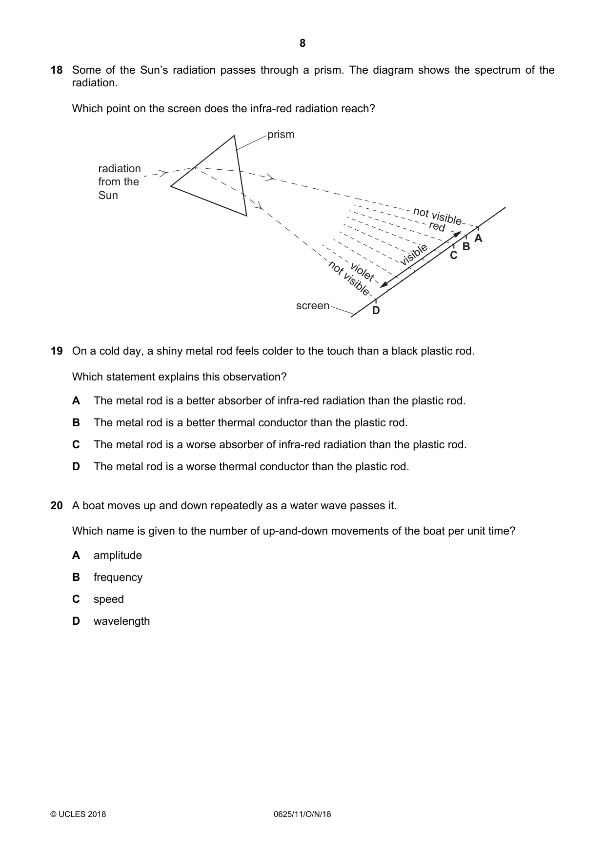 Cambridge IGCSE Physics 0625 2018 Oct/Nov Paper 1 · Variant 1 question paper, page 8 of 16