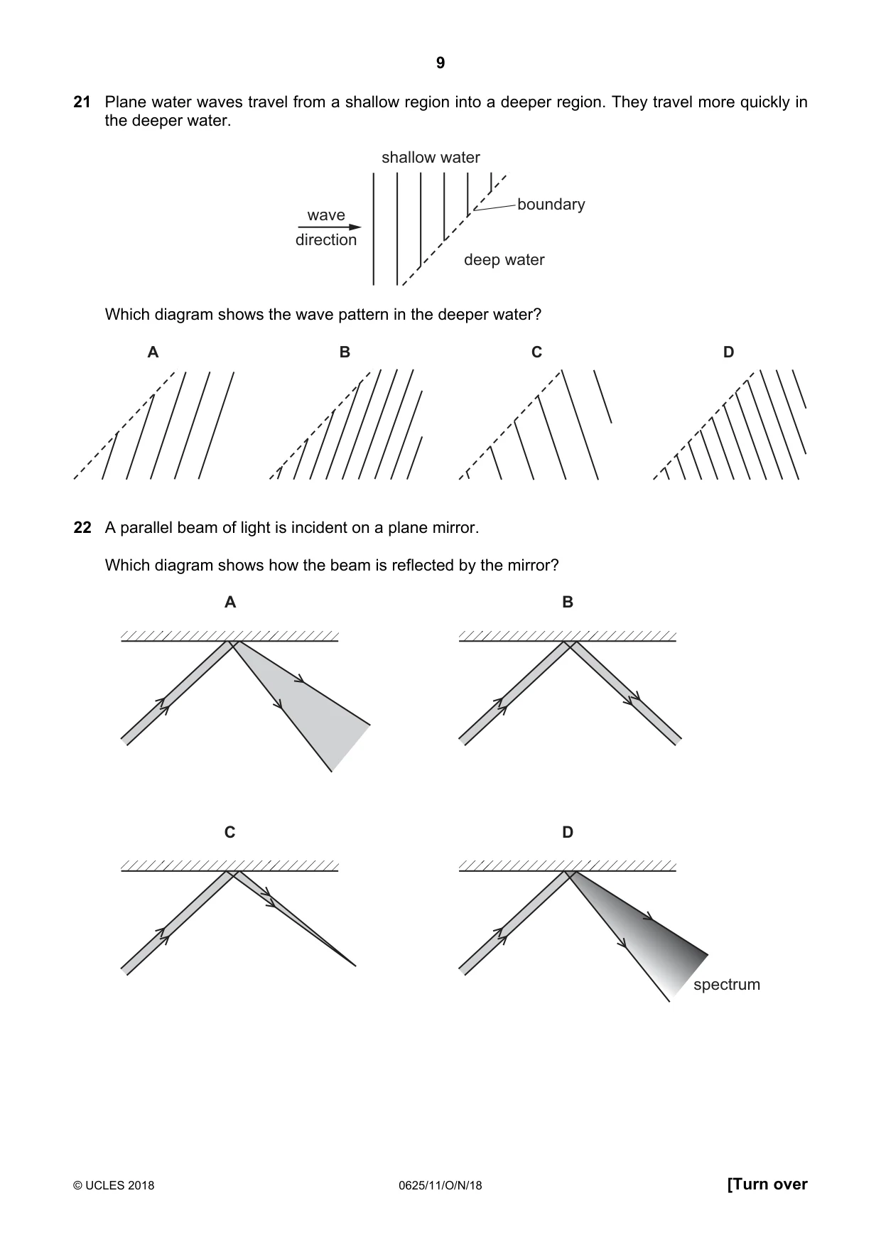 Cambridge IGCSE Physics 0625 2018 Oct/Nov Paper 1 · Variant 1 question paper, page 9 of 16