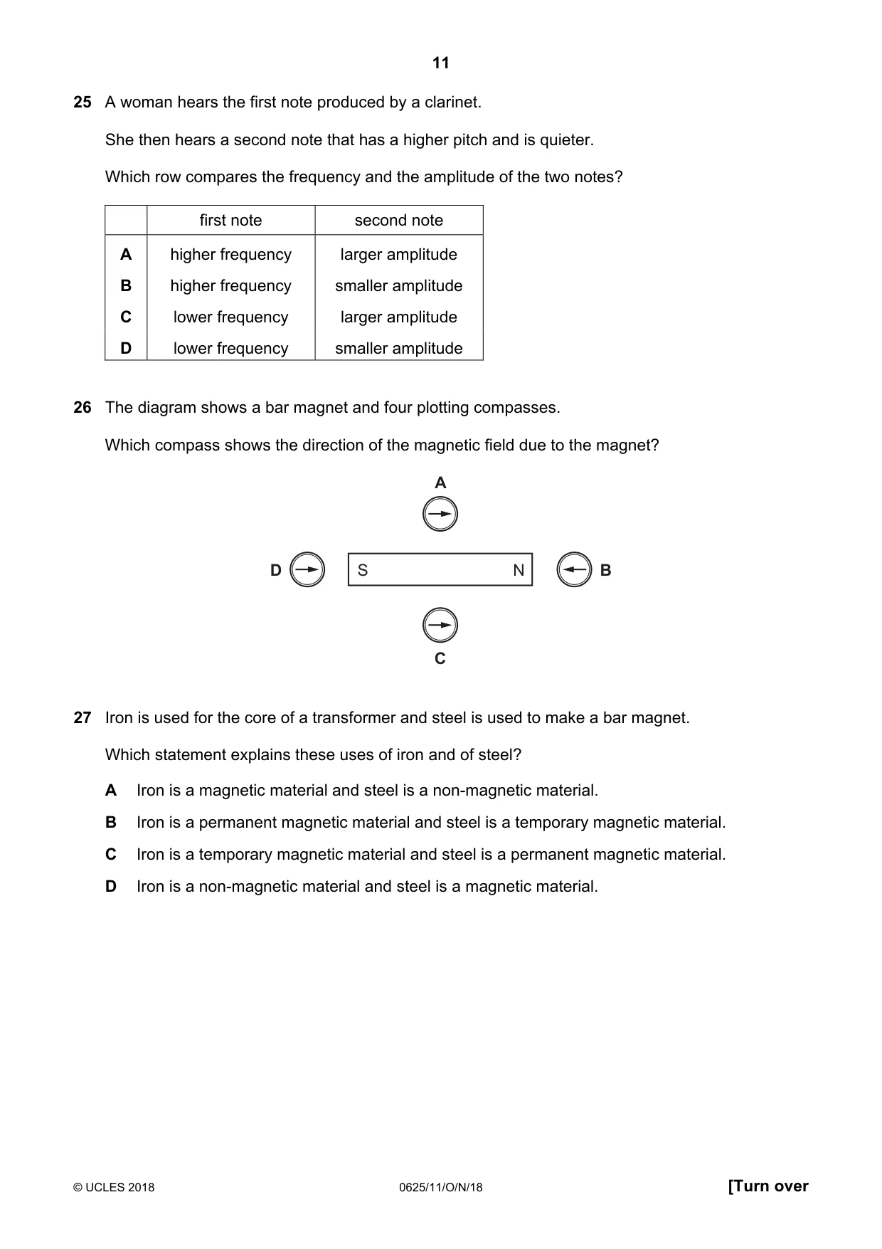 Cambridge IGCSE Physics 0625 2018 Oct/Nov Paper 1 · Variant 1 question paper, page 11 of 16