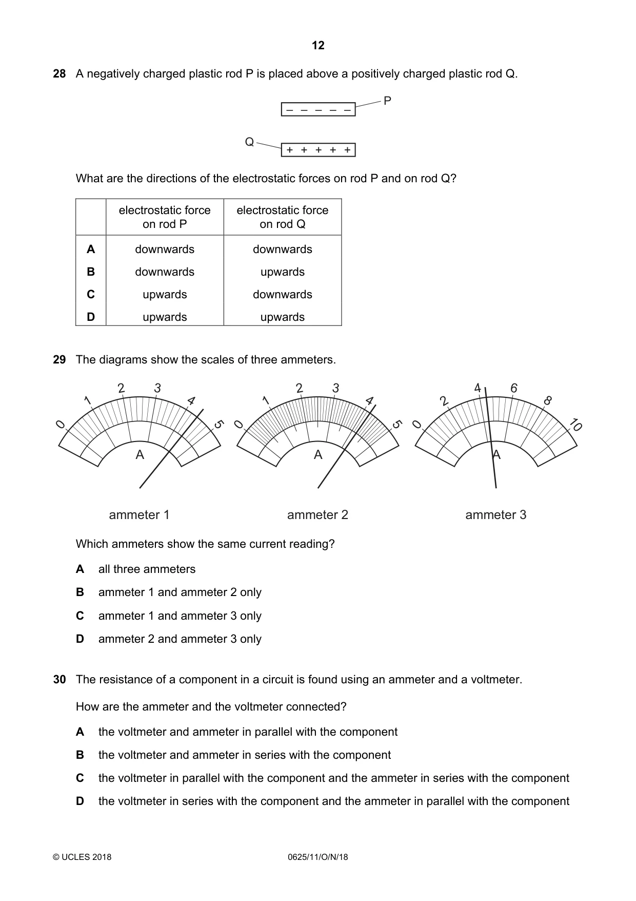 Cambridge IGCSE Physics 0625 2018 Oct/Nov Paper 1 · Variant 1 question paper, page 12 of 16
