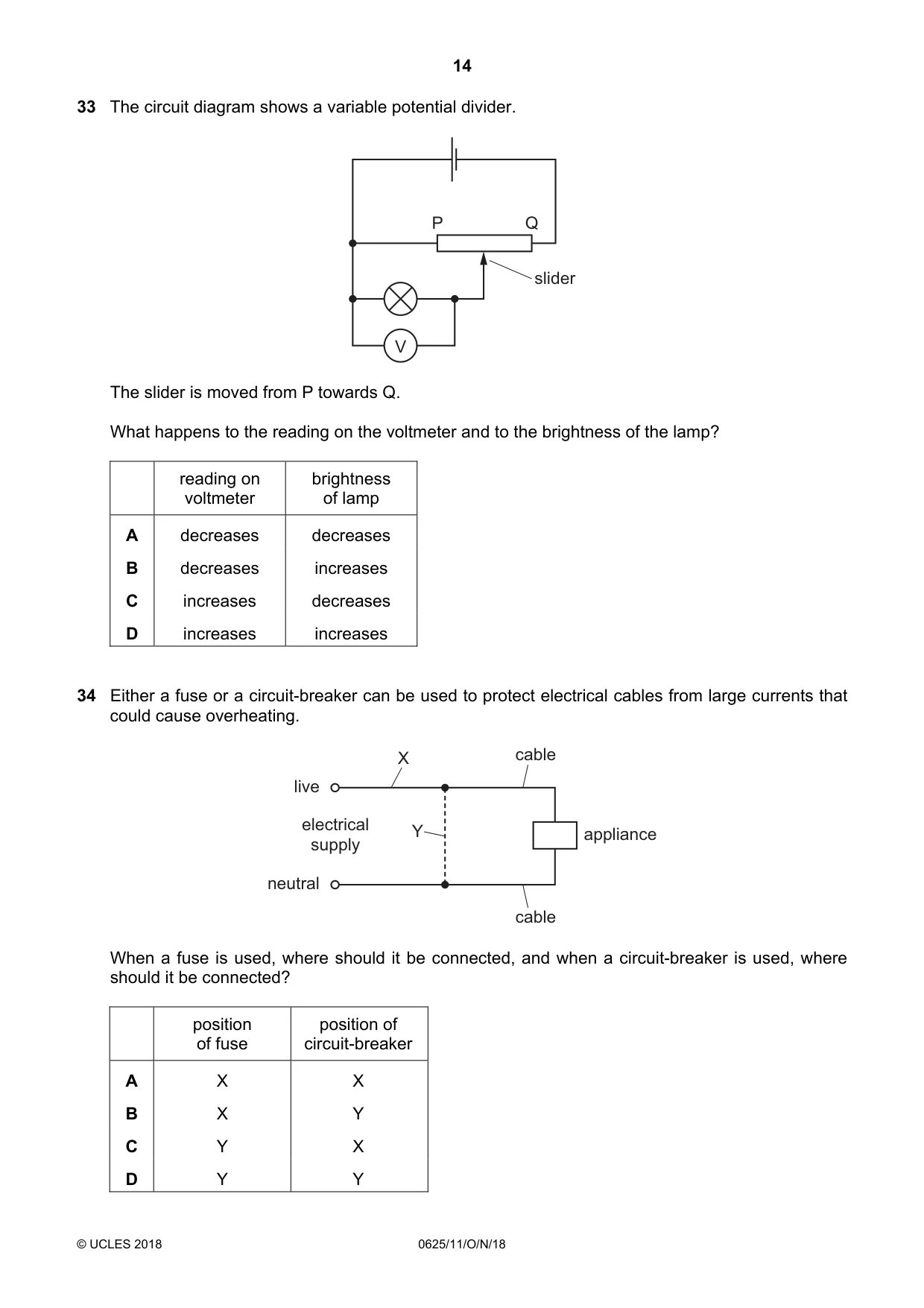 Cambridge IGCSE Physics 0625 2018 Oct/Nov Paper 1 · Variant 1 question paper, page 14 of 16