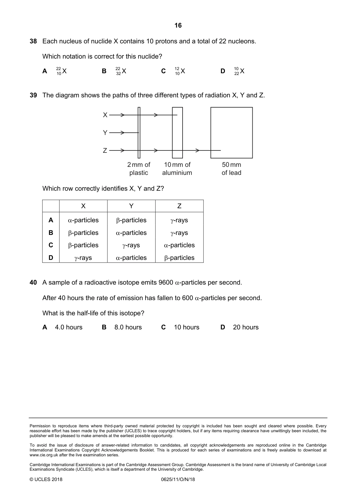 Cambridge IGCSE Physics 0625 2018 Oct/Nov Paper 1 · Variant 1 question paper, page 16 of 16