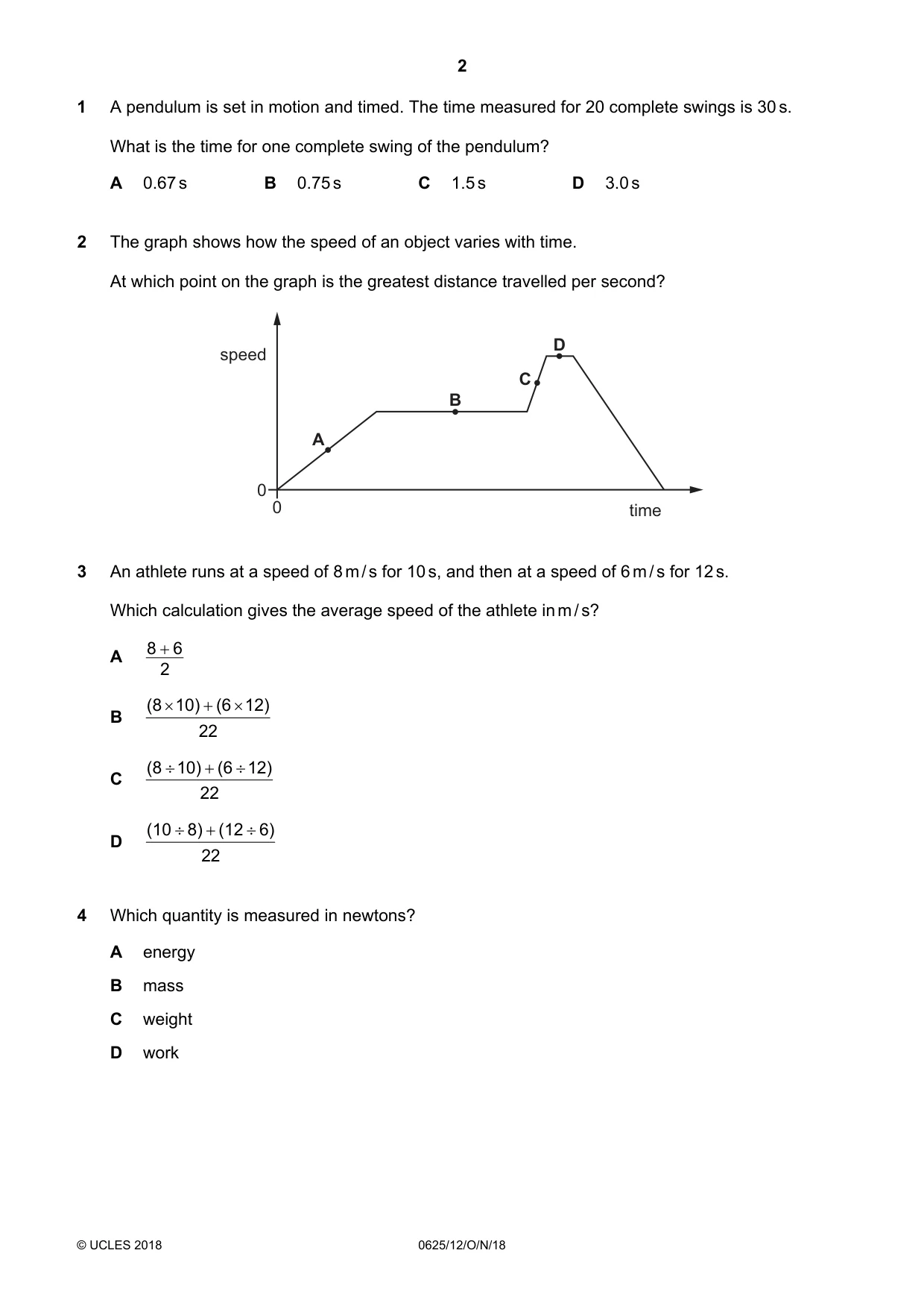 Cambridge IGCSE Physics 0625 2018 Oct/Nov Paper 1 · Variant 2 question paper, page 2 of 16