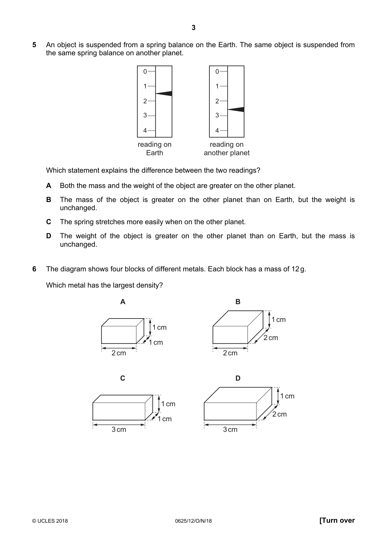 Cambridge IGCSE Physics 0625 2018 Oct/Nov Paper 1 · Variant 2 question paper, page 3 of 16