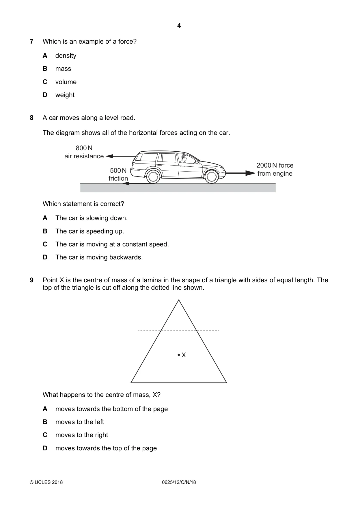 Cambridge IGCSE Physics 0625 2018 Oct/Nov Paper 1 · Variant 2 question paper, page 4 of 16