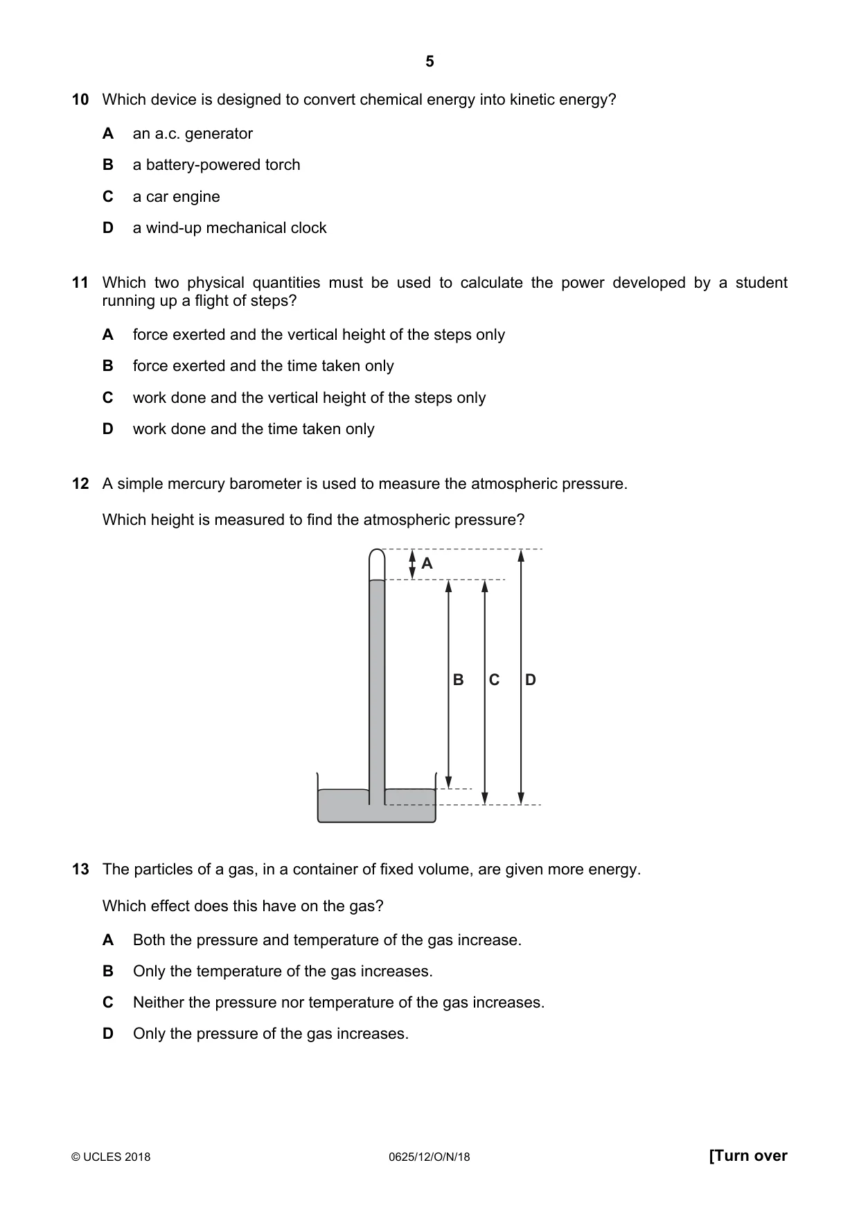 Cambridge IGCSE Physics 0625 2018 Oct/Nov Paper 1 · Variant 2 question paper, page 5 of 16
