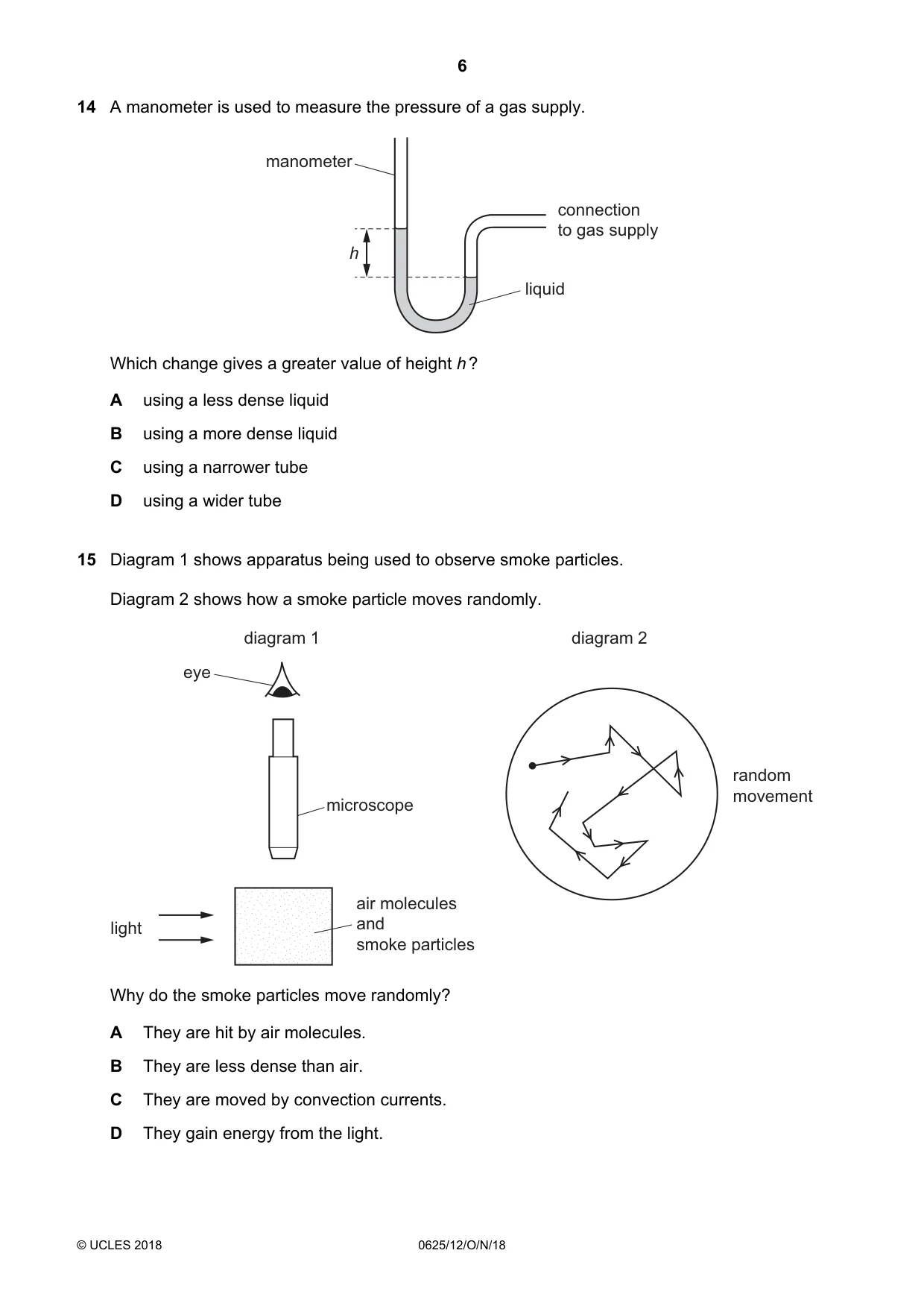 Cambridge IGCSE Physics 0625 2018 Oct/Nov Paper 1 · Variant 2 question paper, page 6 of 16