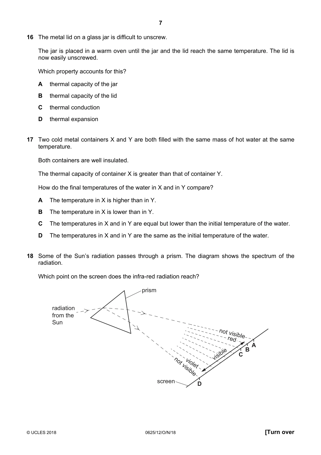 Cambridge IGCSE Physics 0625 2018 Oct/Nov Paper 1 · Variant 2 question paper, page 7 of 16