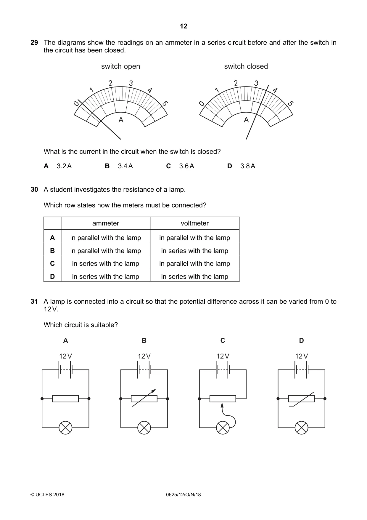 Cambridge IGCSE Physics 0625 2018 Oct/Nov Paper 1 · Variant 2 question paper, page 12 of 16