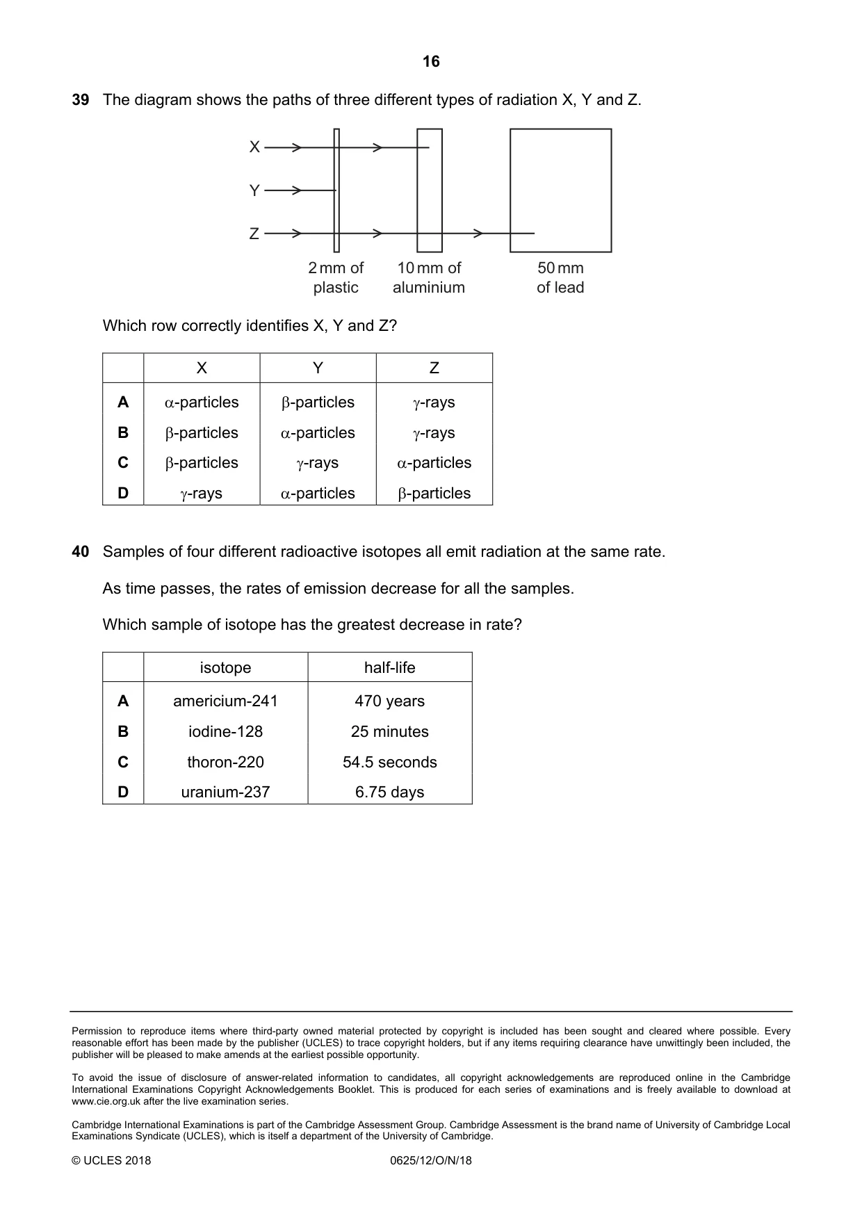Cambridge IGCSE Physics 0625 2018 Oct/Nov Paper 1 · Variant 2 question paper, page 16 of 16