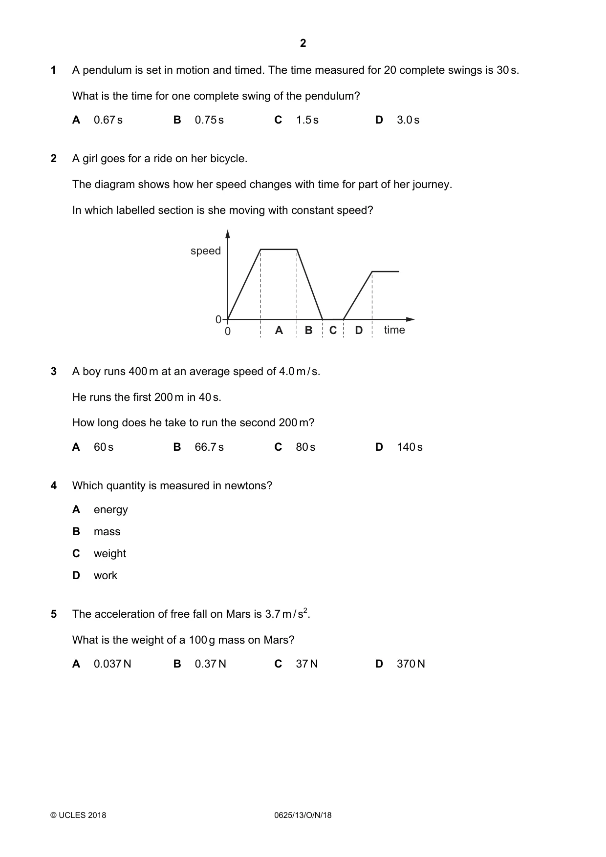 Cambridge IGCSE Physics 0625 2018 Oct/Nov Paper 1 · Variant 3 question paper, page 2 of 16