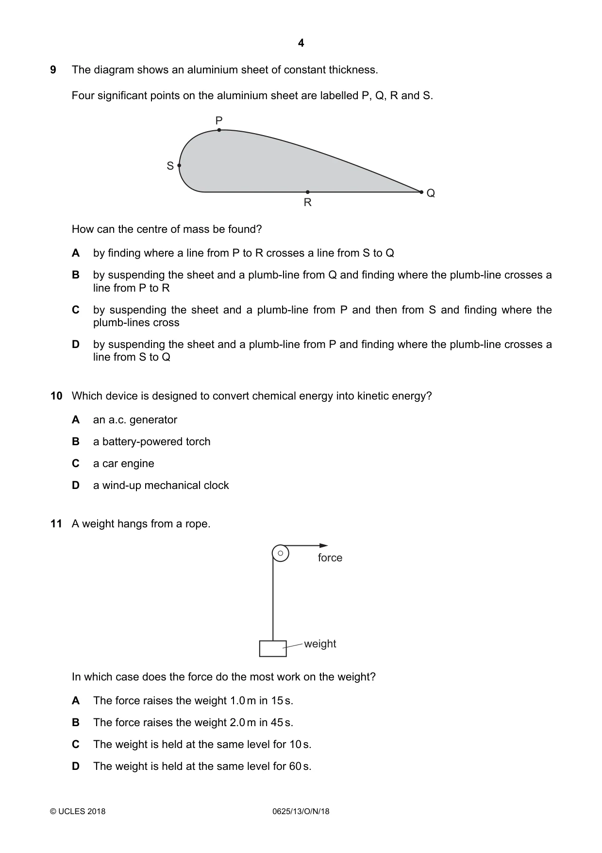 Cambridge IGCSE Physics 0625 2018 Oct/Nov Paper 1 · Variant 3 question paper, page 4 of 16
