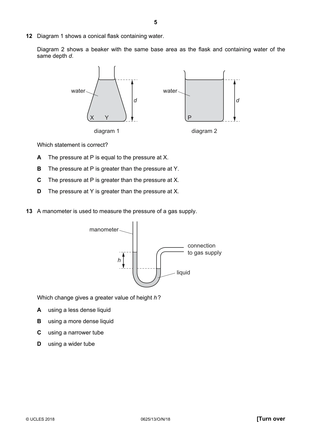 Cambridge IGCSE Physics 0625 2018 Oct/Nov Paper 1 · Variant 3 question paper, page 5 of 16