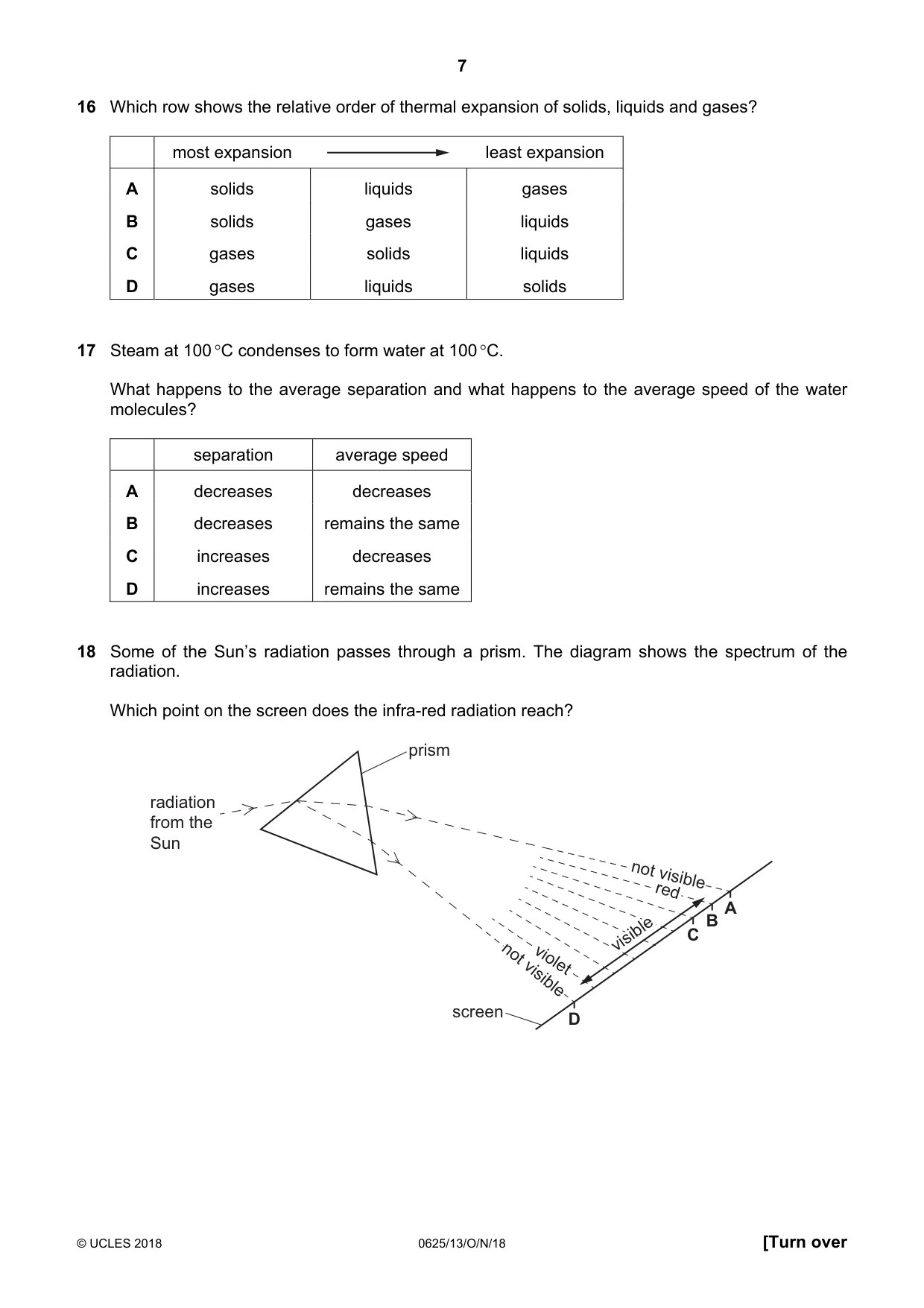 Cambridge IGCSE Physics 0625 2018 Oct/Nov Paper 1 · Variant 3 question paper, page 7 of 16