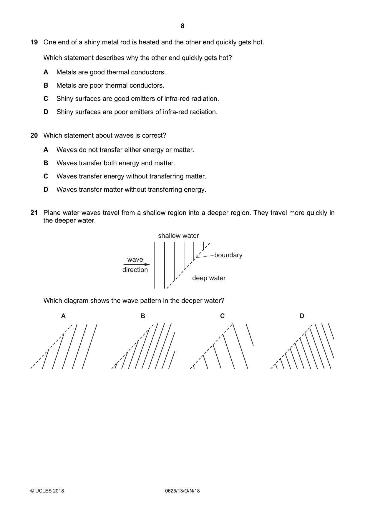 Cambridge IGCSE Physics 0625 2018 Oct/Nov Paper 1 · Variant 3 question paper, page 8 of 16