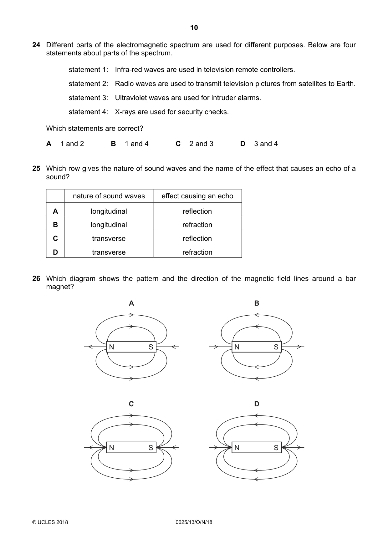 Cambridge IGCSE Physics 0625 2018 Oct/Nov Paper 1 · Variant 3 question paper, page 10 of 16