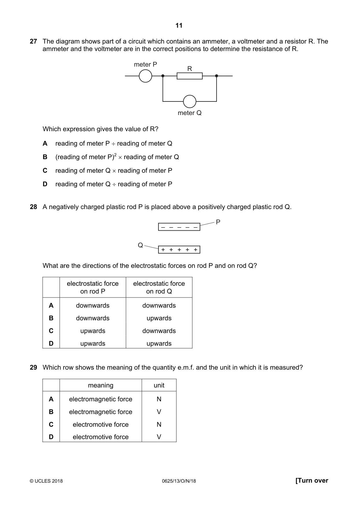 Cambridge IGCSE Physics 0625 2018 Oct/Nov Paper 1 · Variant 3 question paper, page 11 of 16