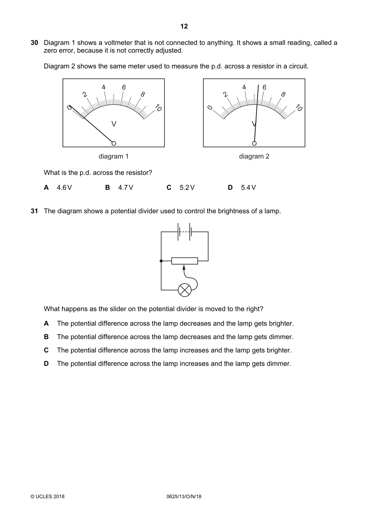 Cambridge IGCSE Physics 0625 2018 Oct/Nov Paper 1 · Variant 3 question paper, page 12 of 16