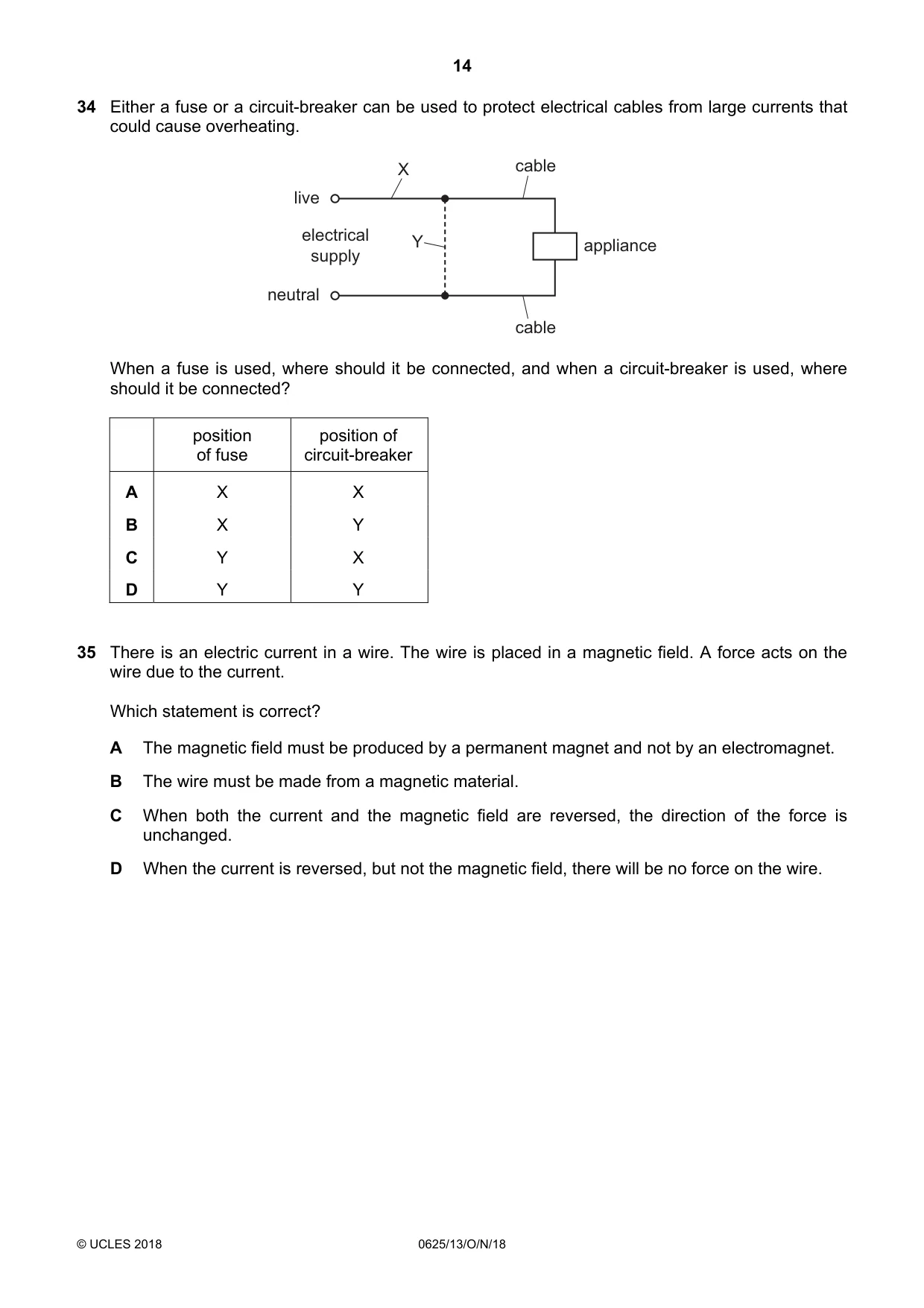 Cambridge IGCSE Physics 0625 2018 Oct/Nov Paper 1 · Variant 3 question paper, page 14 of 16