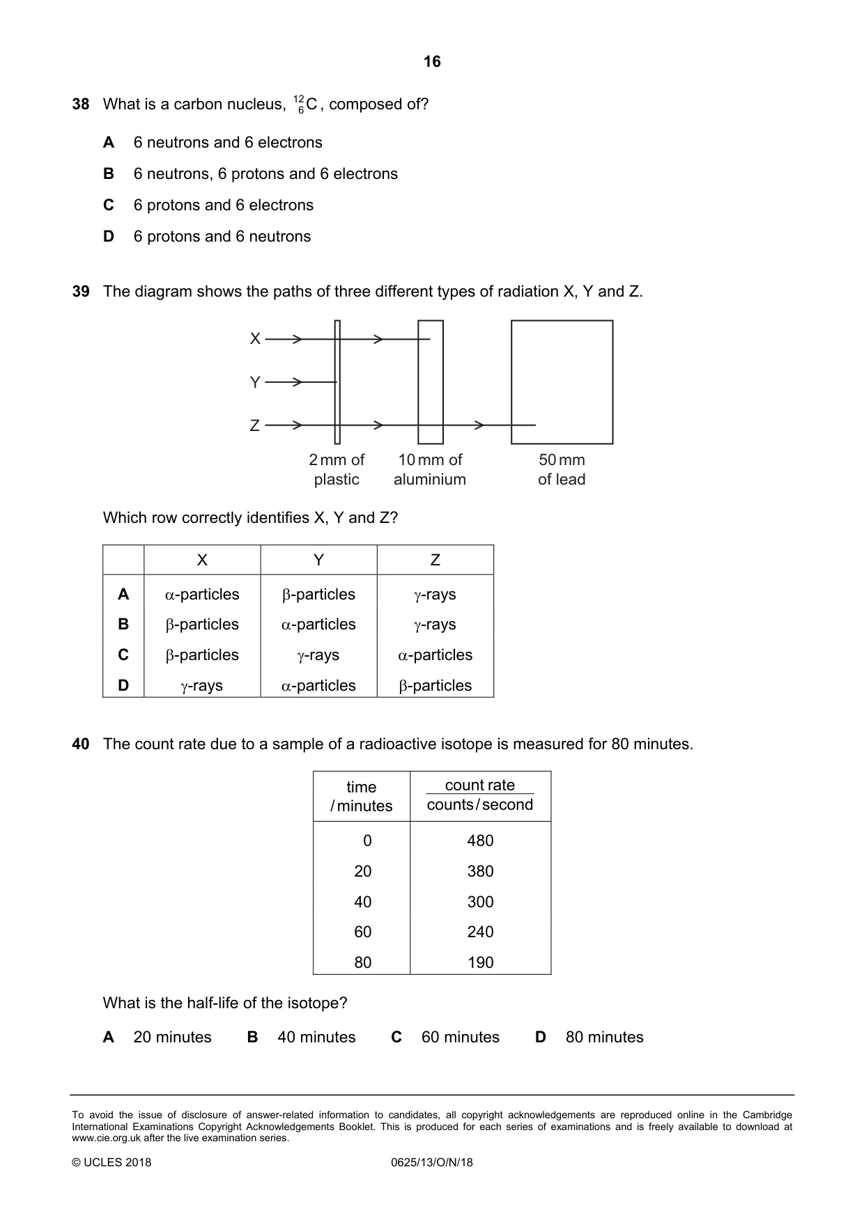 Cambridge IGCSE Physics 0625 2018 Oct/Nov Paper 1 · Variant 3 question paper, page 16 of 16
