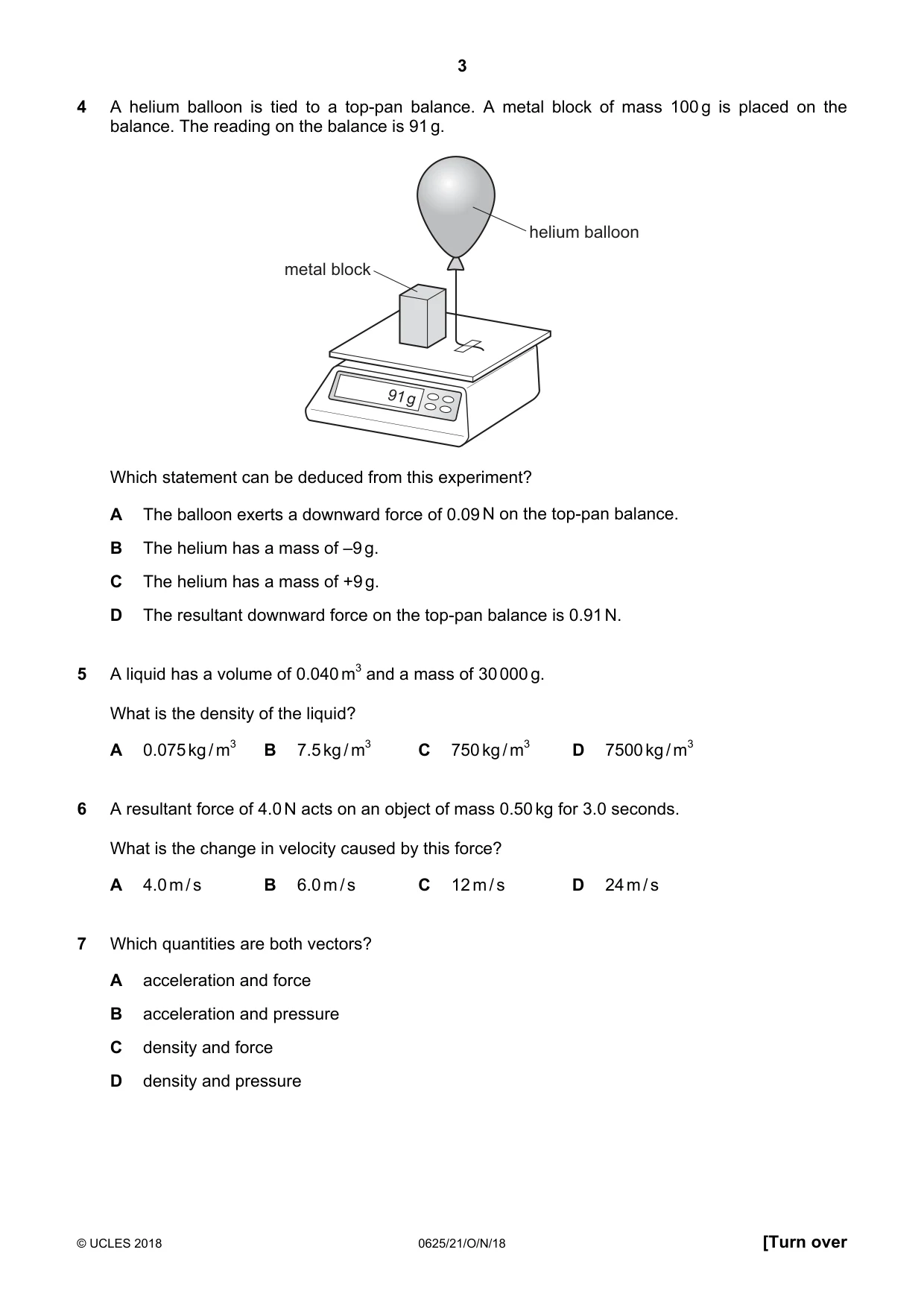 Cambridge IGCSE Physics 0625 2018 Oct/Nov Paper 2 · Variant 1 question paper, page 3 of 16