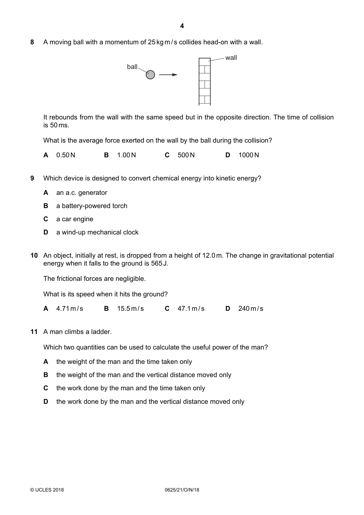 Cambridge IGCSE Physics 0625 2018 Oct/Nov Paper 2 · Variant 1 question paper, page 4 of 16