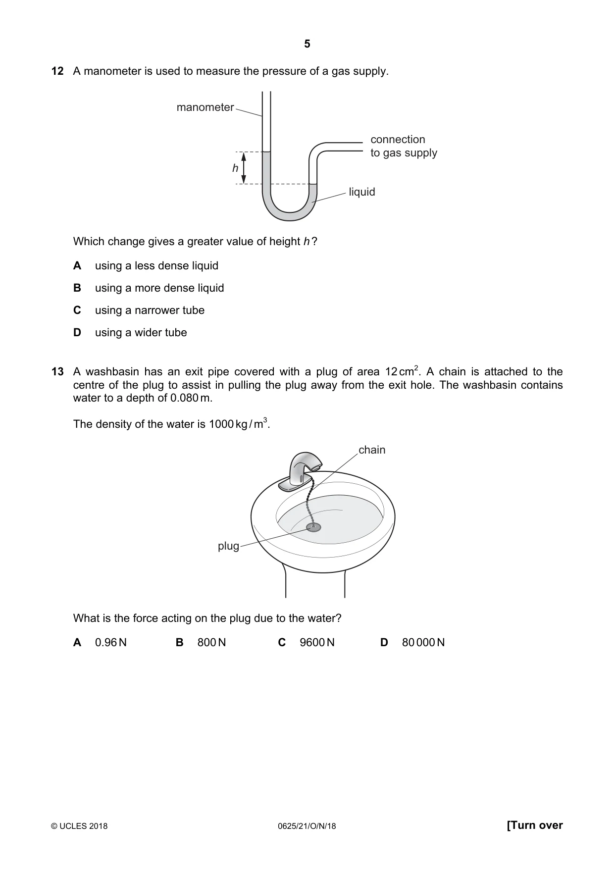 Cambridge IGCSE Physics 0625 2018 Oct/Nov Paper 2 · Variant 1 question paper, page 5 of 16