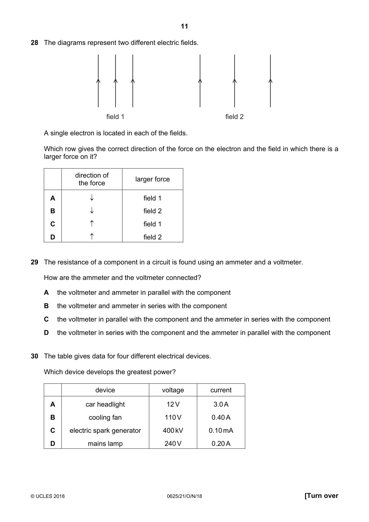 Cambridge IGCSE Physics 0625 2018 Oct/Nov Paper 2 · Variant 1 question paper, page 11 of 16