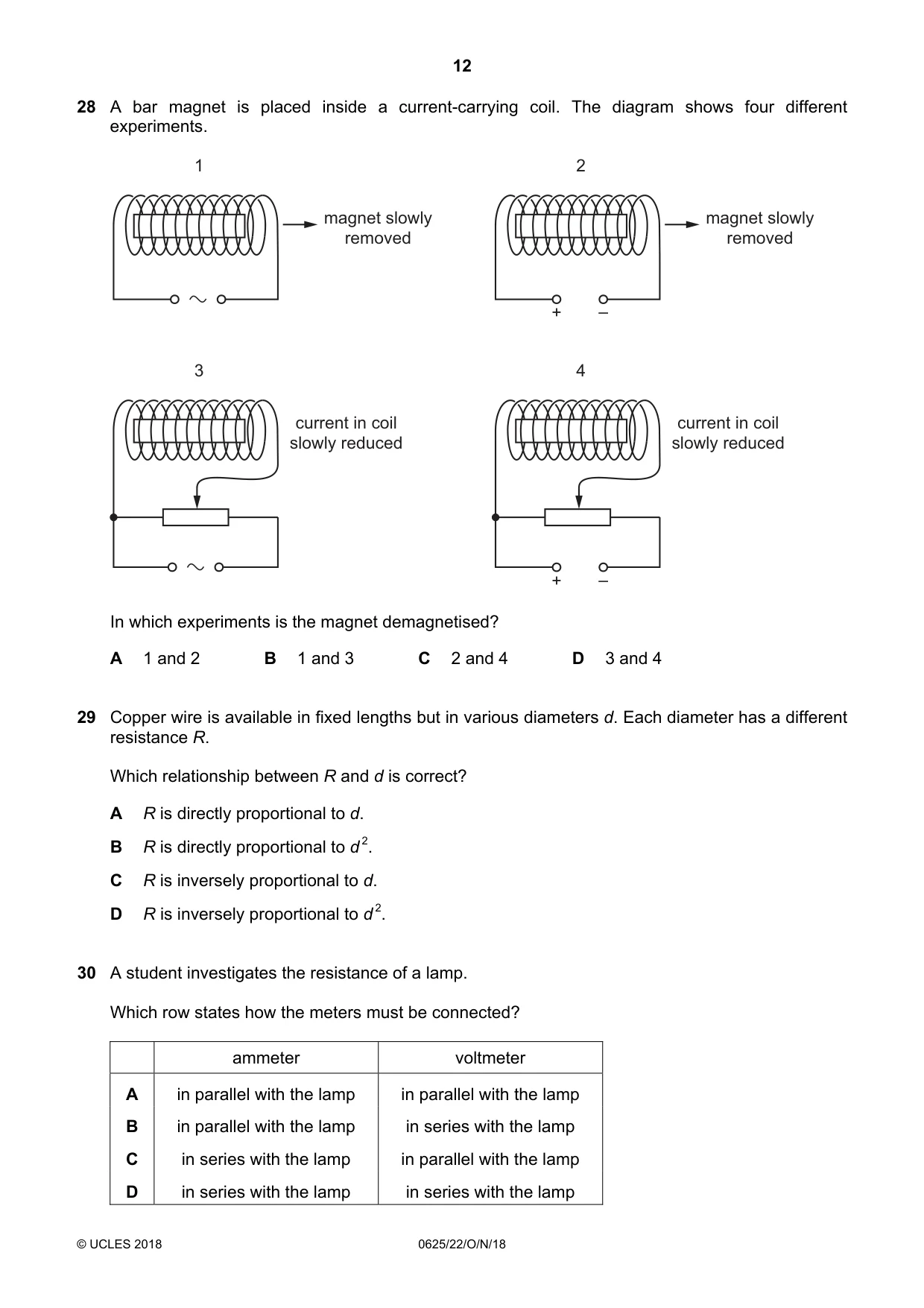 Cambridge IGCSE Physics 0625 2018 Oct/Nov Paper 2 · Variant 2 question paper, page 12 of 16
