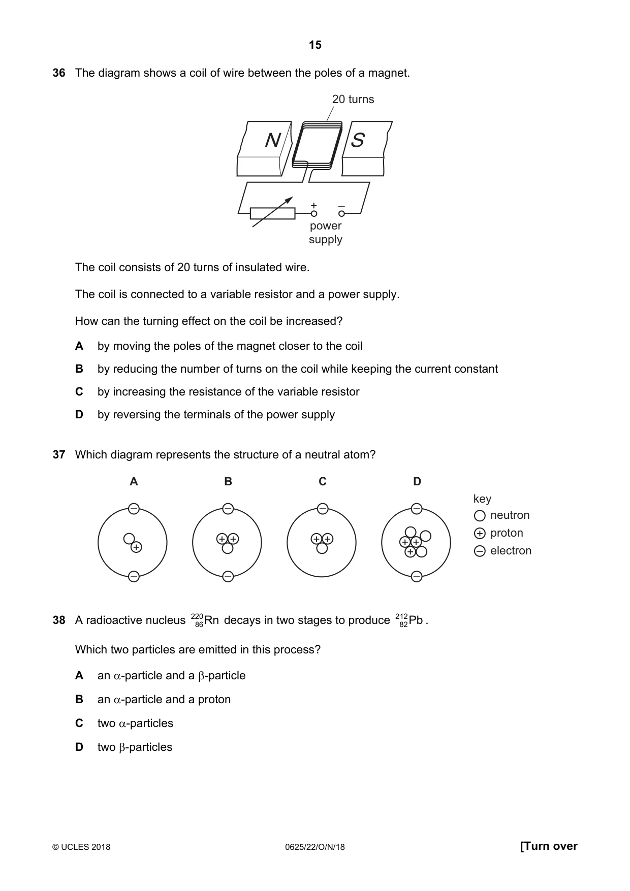 Cambridge IGCSE Physics 0625 2018 Oct/Nov Paper 2 · Variant 2 question paper, page 15 of 16