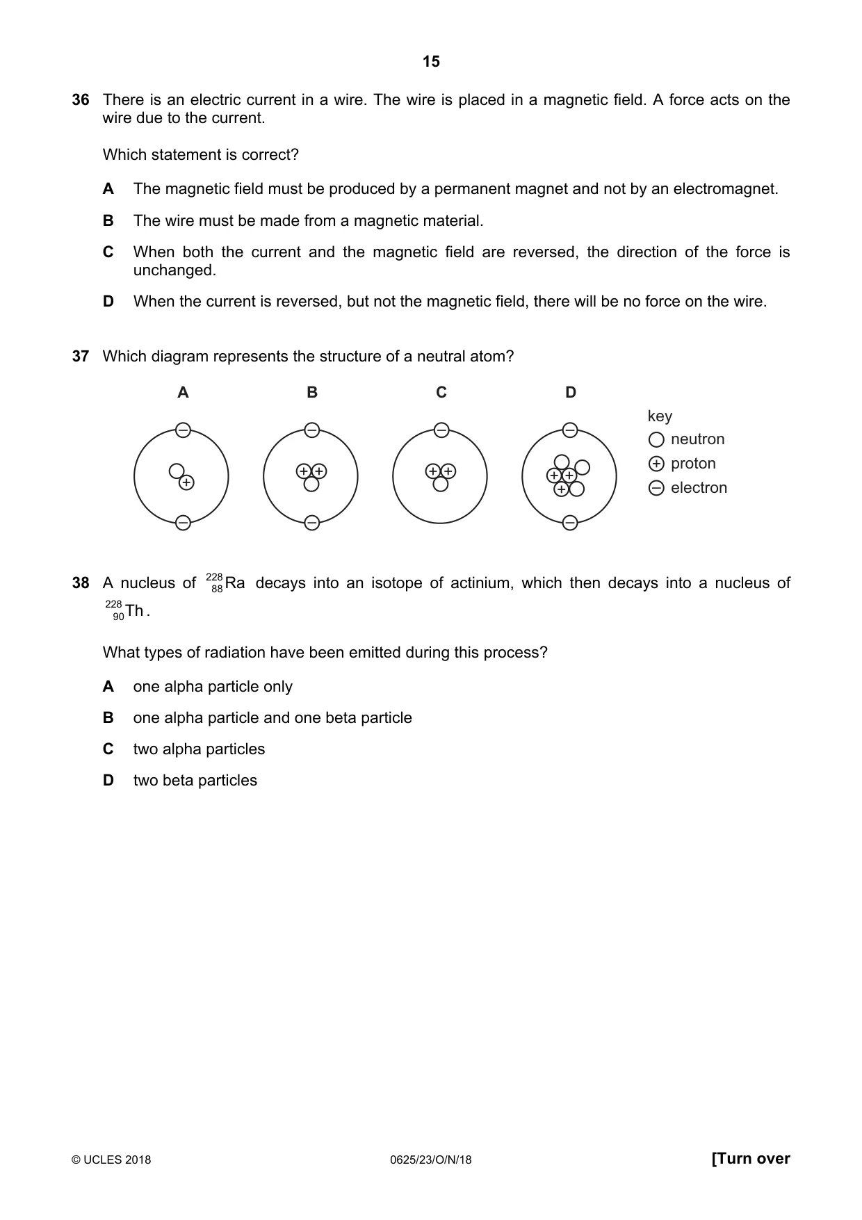 Cambridge IGCSE Physics 0625 2018 Oct/Nov Paper 2 · Variant 3 question paper, page 15 of 16