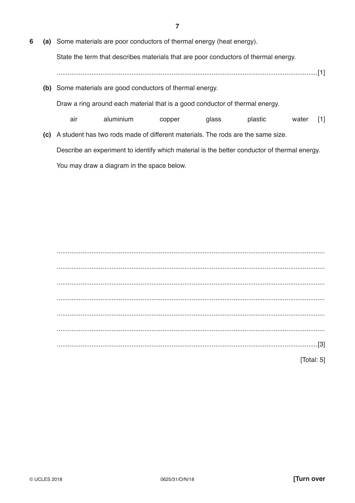 Cambridge IGCSE Physics 0625 2018 Oct/Nov Paper 3 · Variant 1 question paper, page 7 of 16