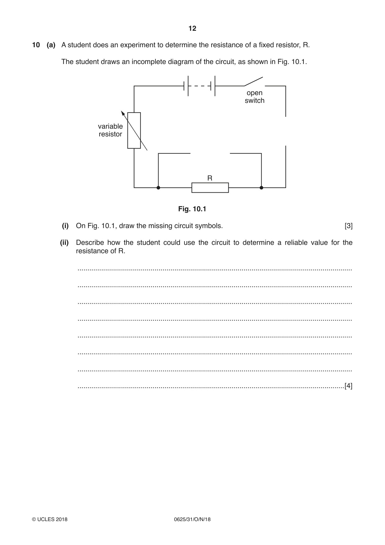 Cambridge IGCSE Physics 0625 2018 Oct/Nov Paper 3 · Variant 1 question paper, page 12 of 16