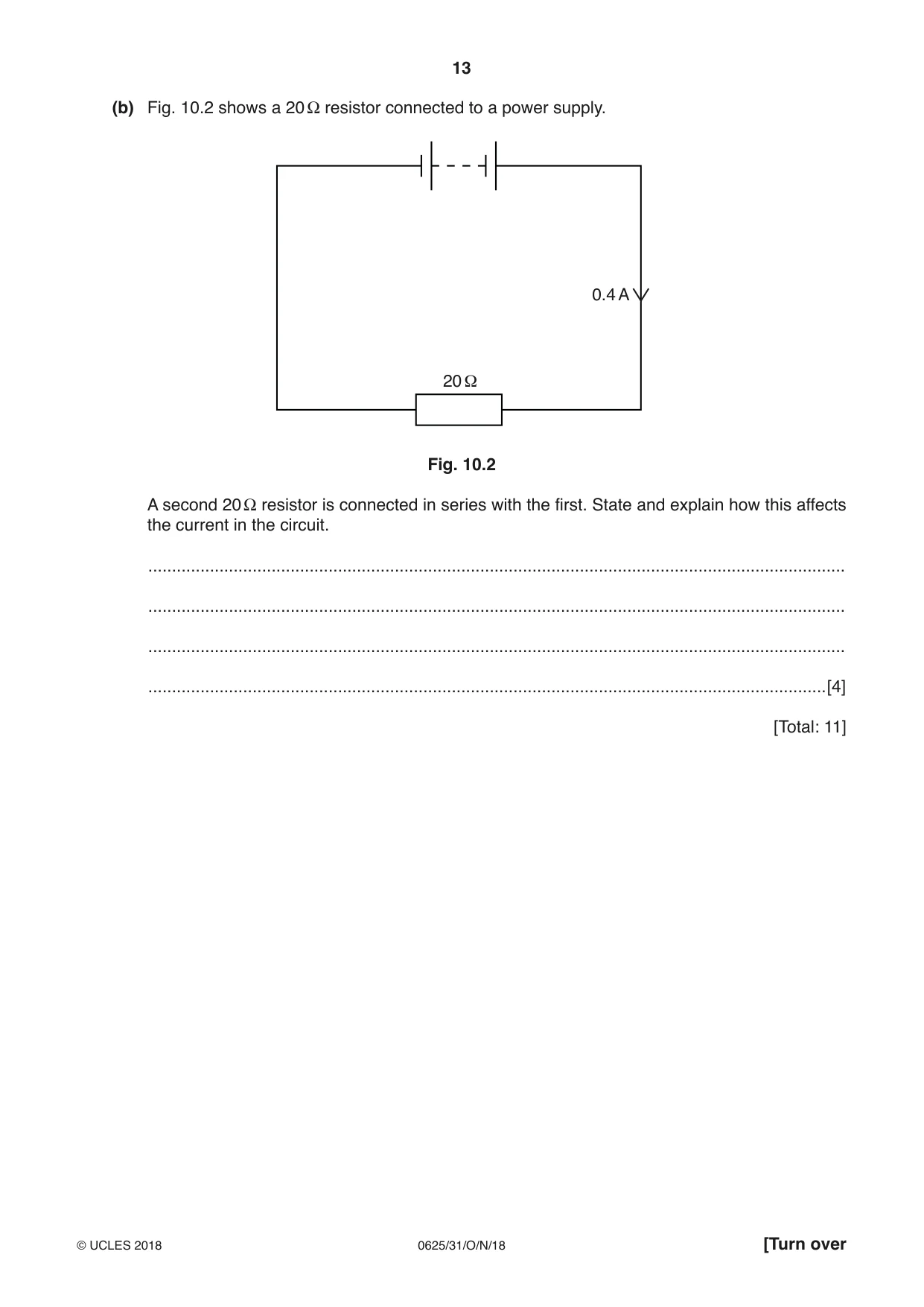 Cambridge IGCSE Physics 0625 2018 Oct/Nov Paper 3 · Variant 1 question paper, page 13 of 16